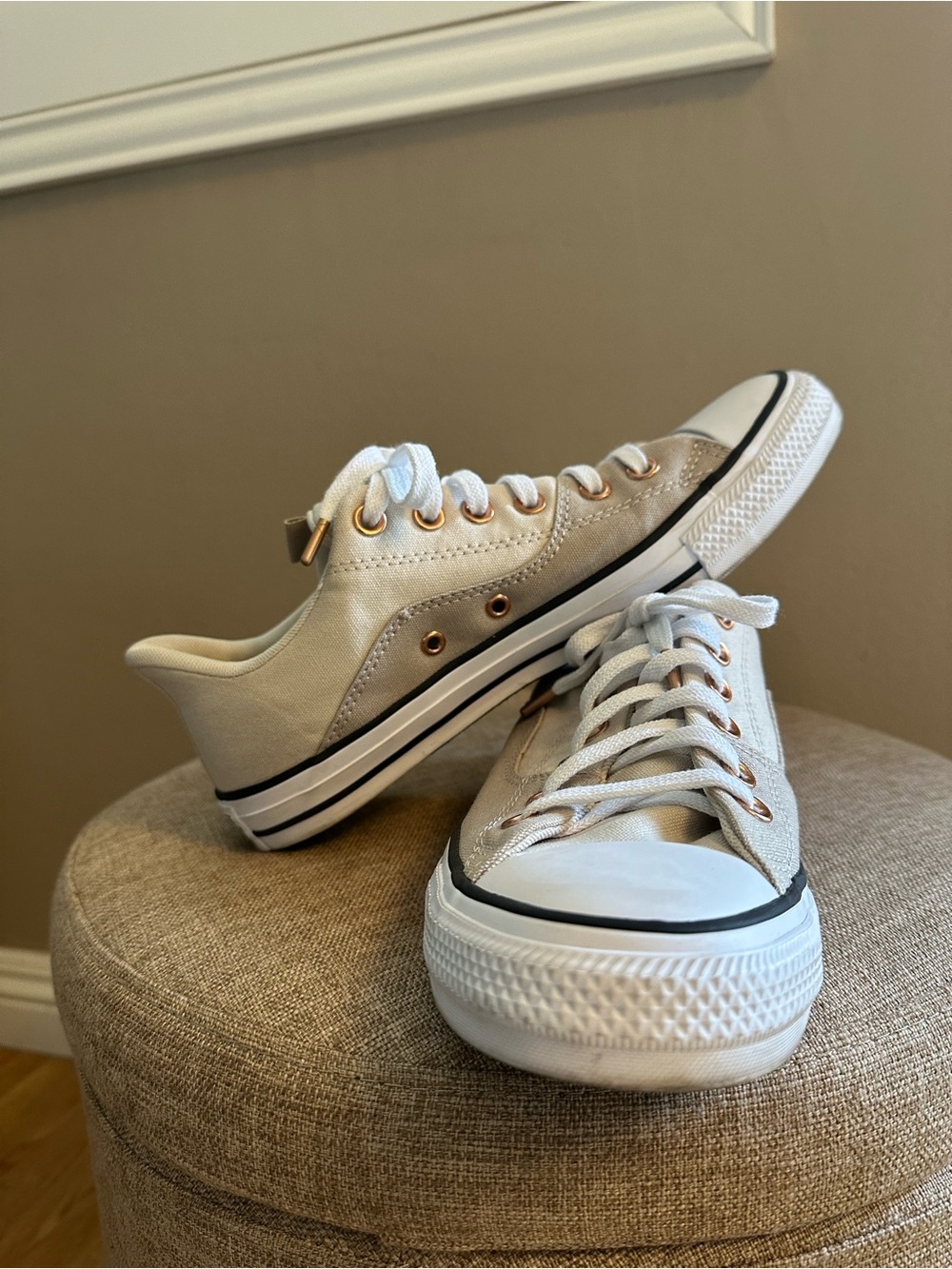Converse Low-Top Canvas Sneakers in Beige with White Accents
